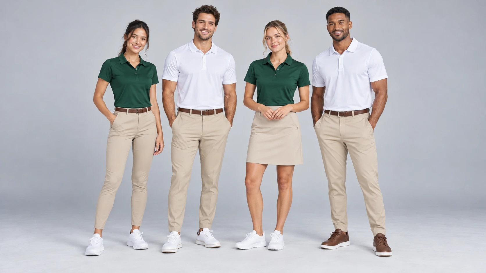 Illustrative club apparel group on a plain grey background