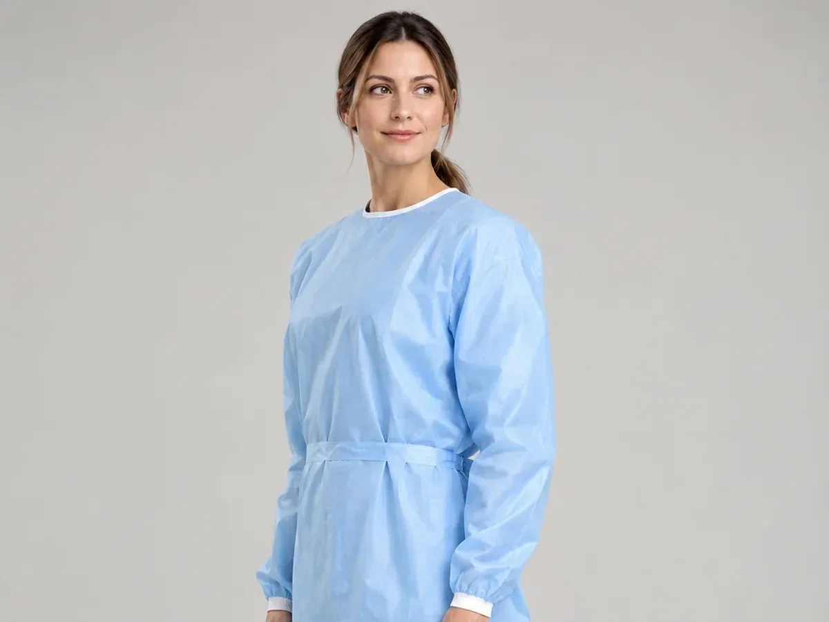Person wearing custom Isolation Gowns.