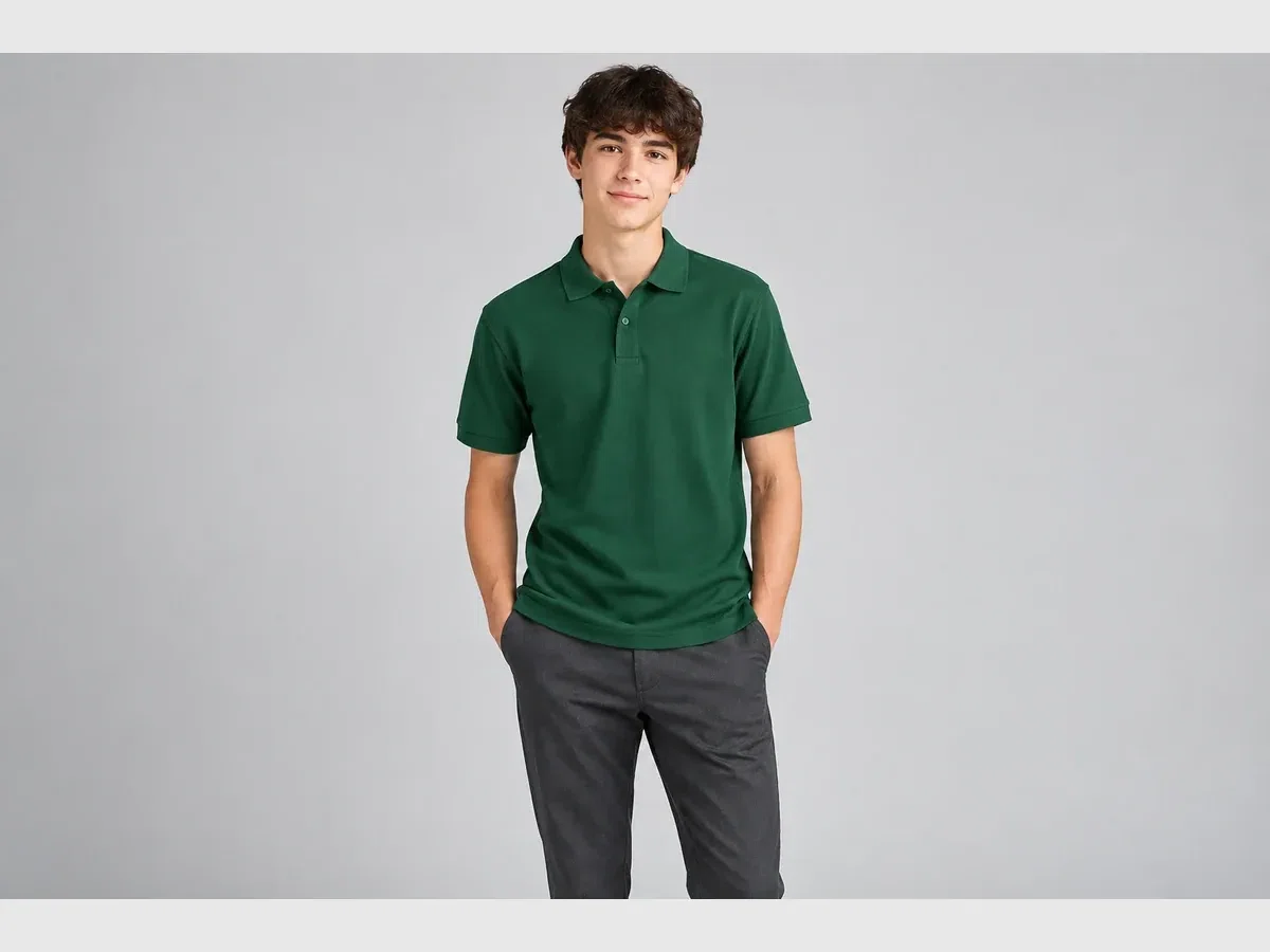 Person wearing school Polo Shirts.