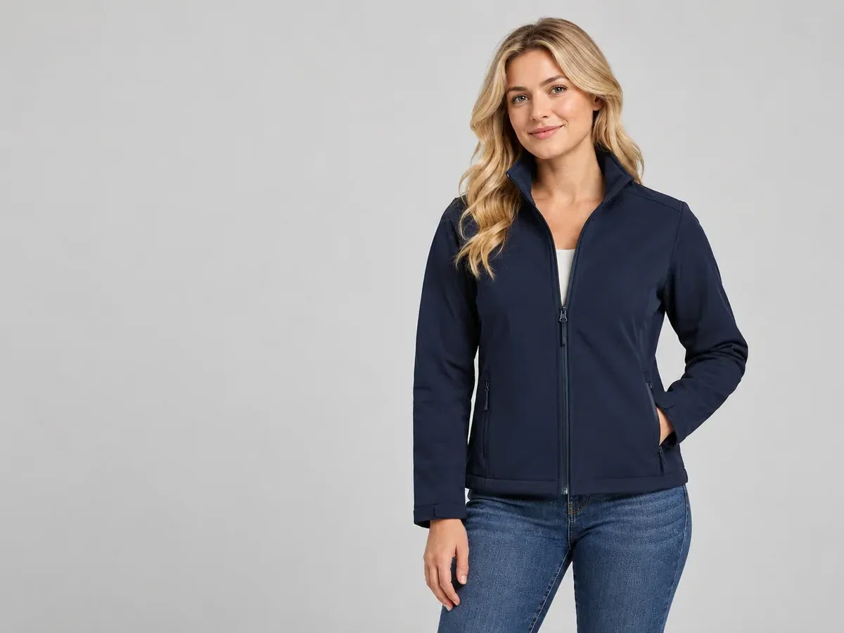 Person wearing custom Softshell Jackets.