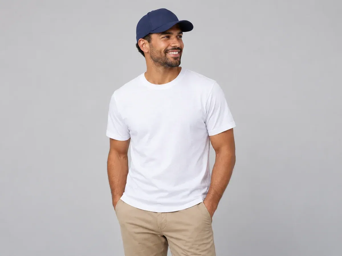Person wearing custom Caps.