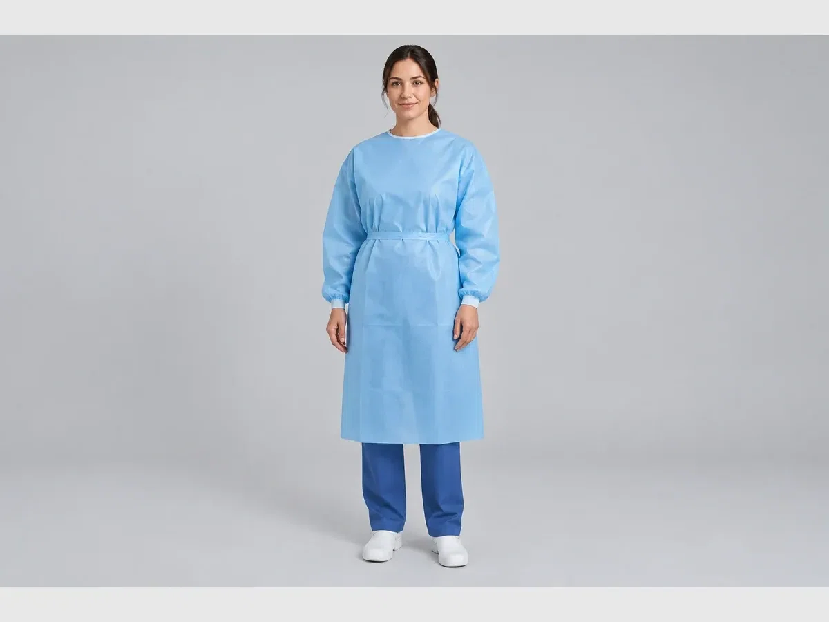 Person wearing custom Isolation Gowns.