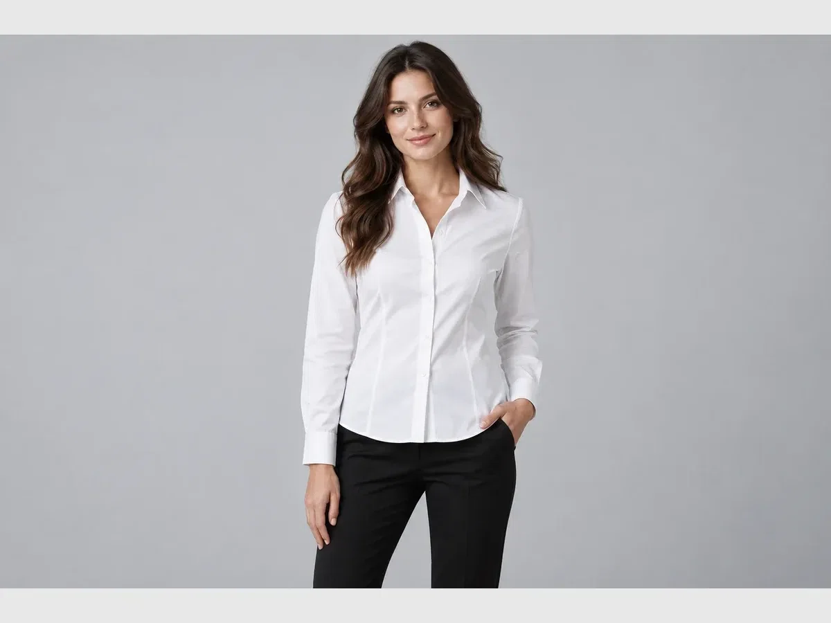 Person wearing custom Women Blouses.