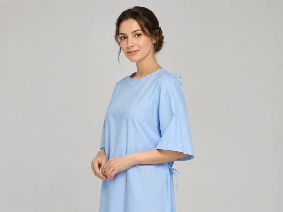 Person wearing custom Patient Gowns.