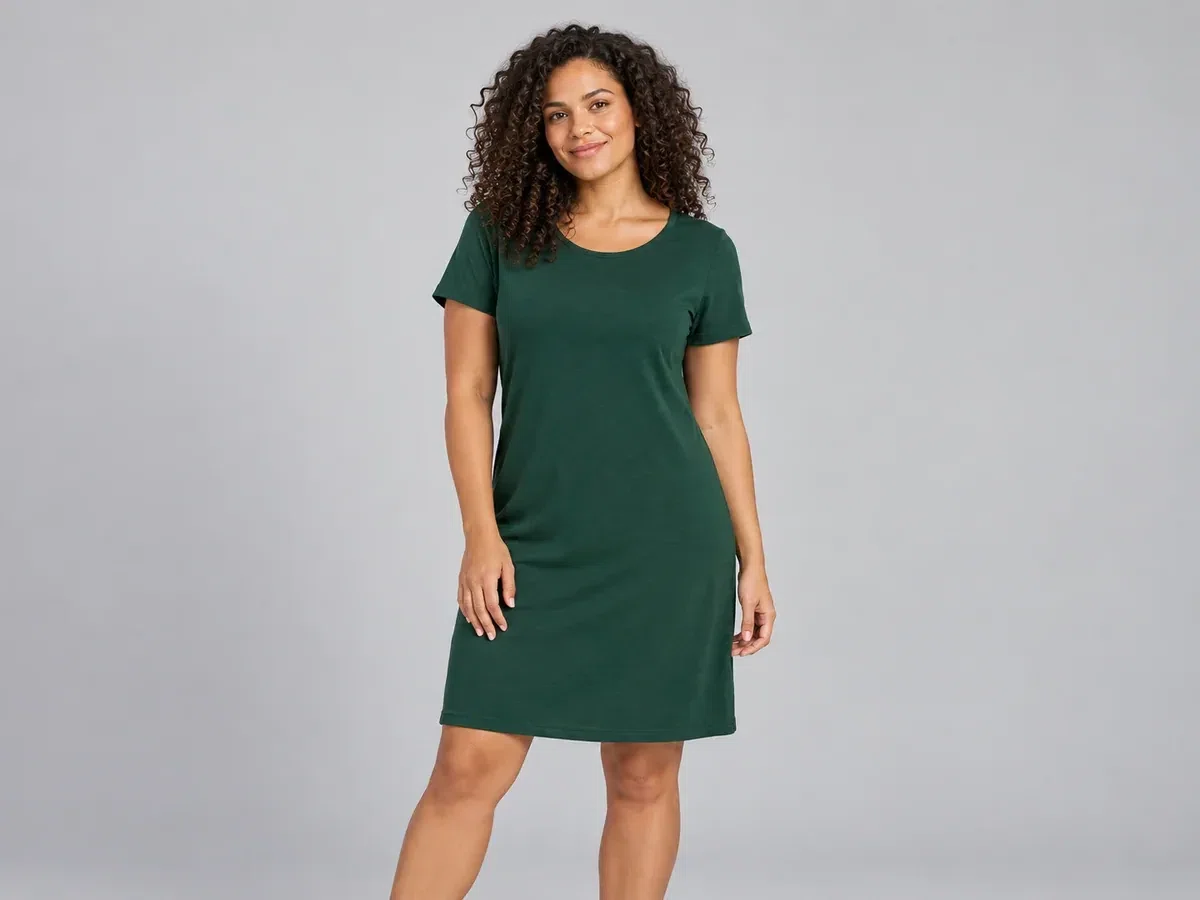 Person wearing custom Jersey Dresses.