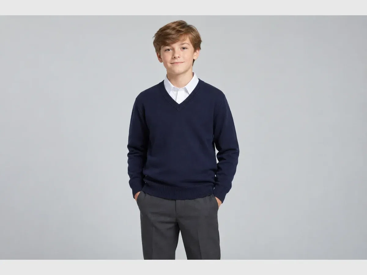 Person wearing custom V-Neck Sweaters with Full Sleeves.