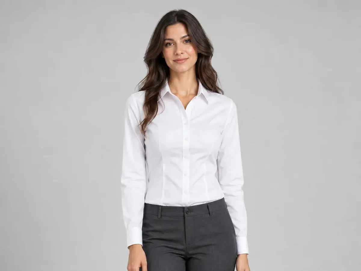 Person wearing custom Women Blouses.