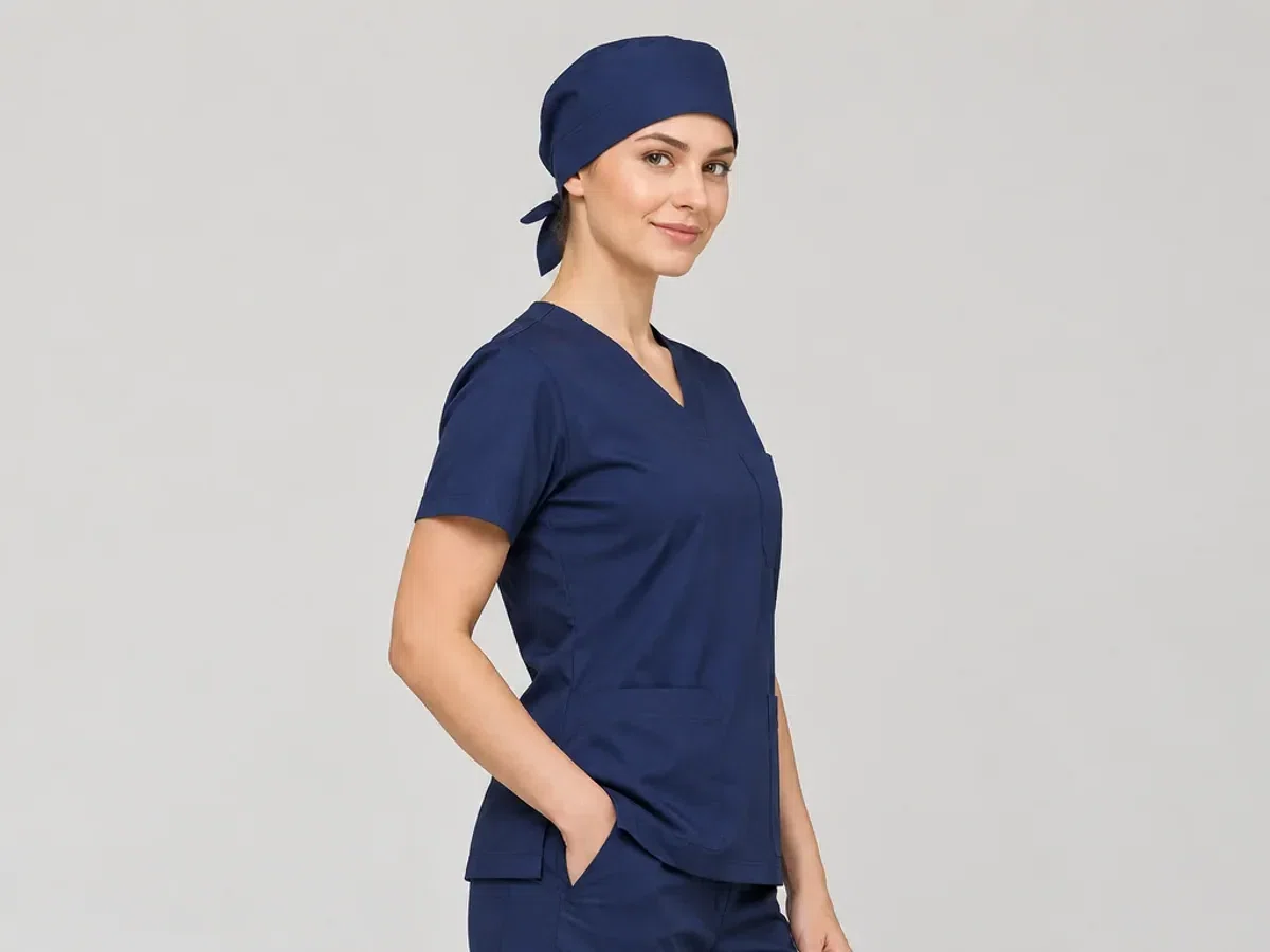 Person wearing custom Surgical Caps.