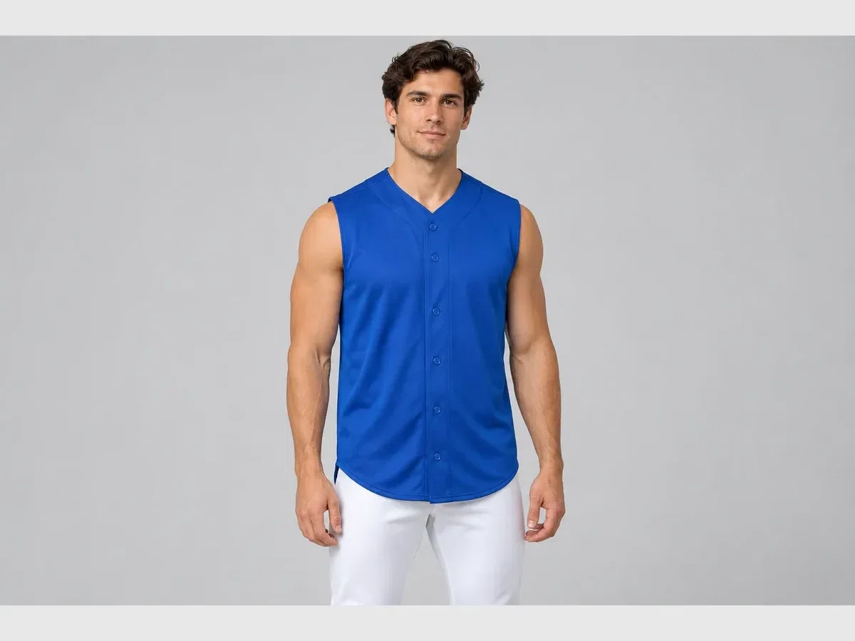 Person wearing custom Sleeveless Baseball Jersey.