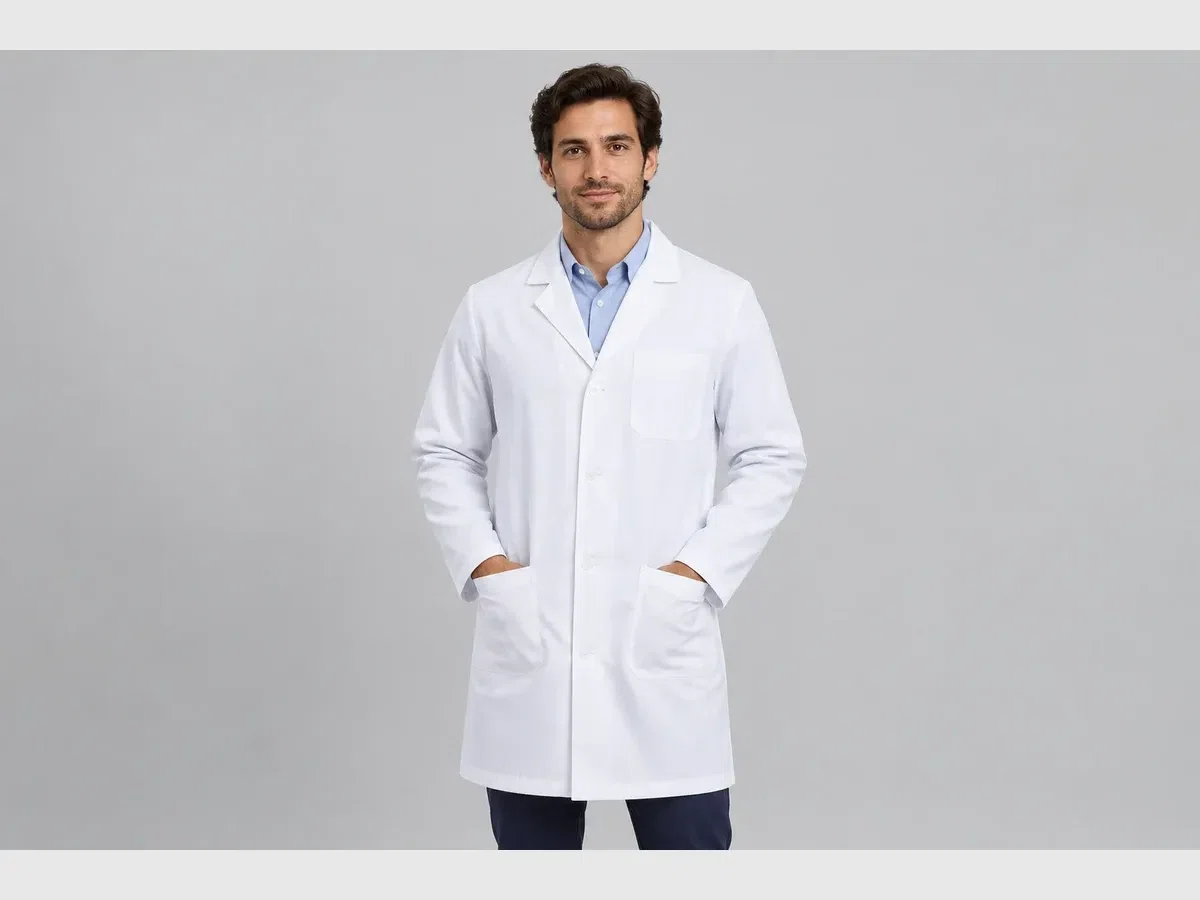 Person wearing custom Lab Coats.