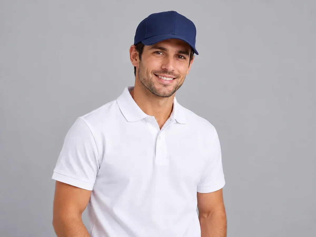 Person wearing custom Embroidered School Caps.