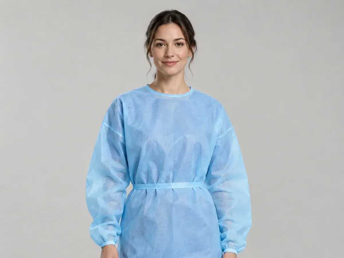 Person wearing custom Isolation Gowns.