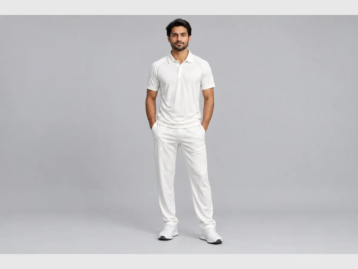 Person wearing custom Cricket Uniforms.