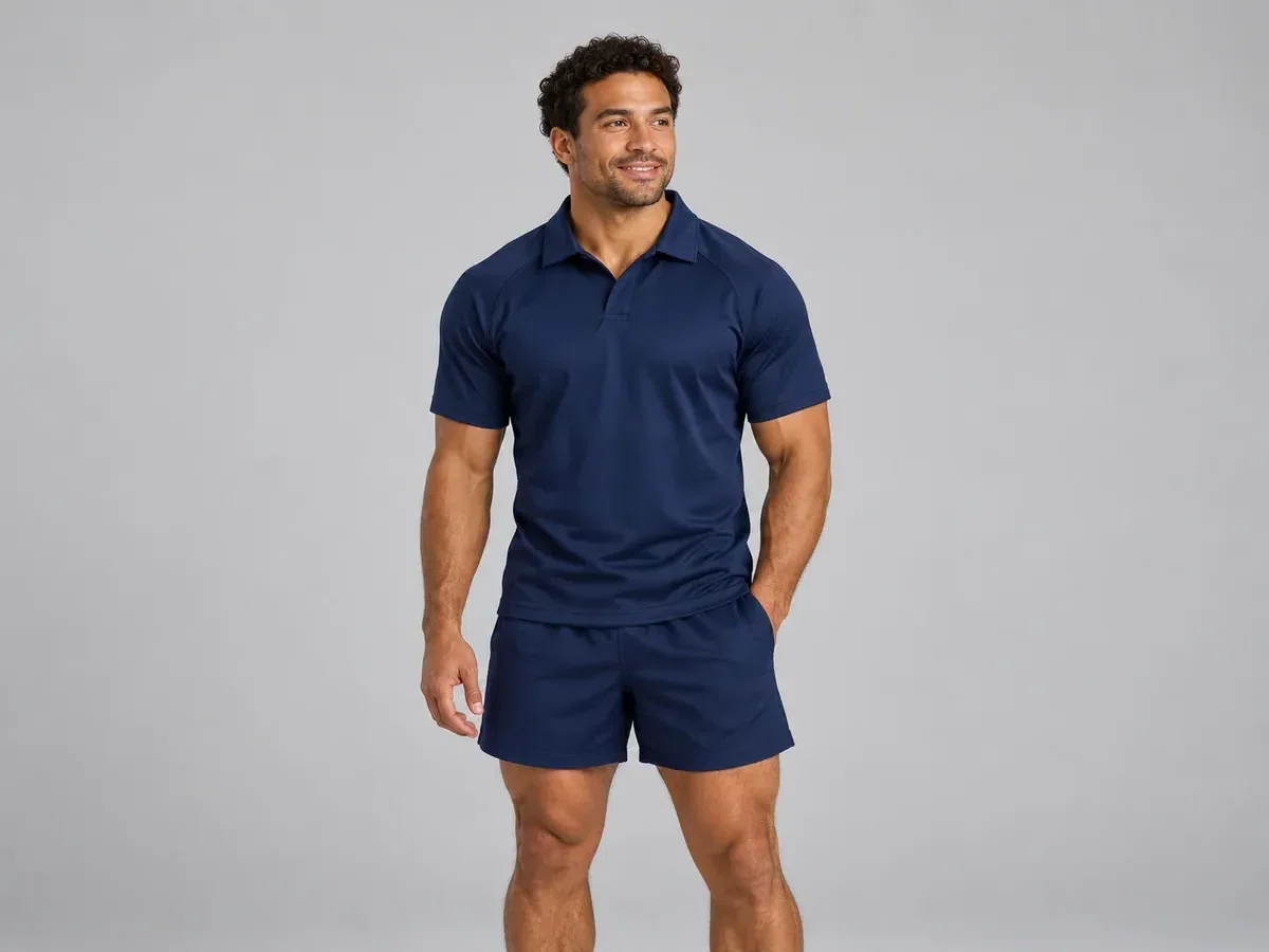 Player wearing a navy rugby jersey and matching shorts