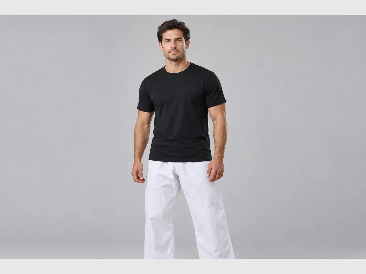 Person wearing custom Dojo T-Shirts.