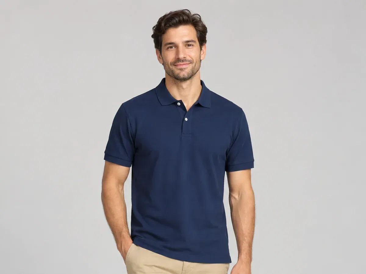 Person wearing custom Embroidered Polo Shirts.
