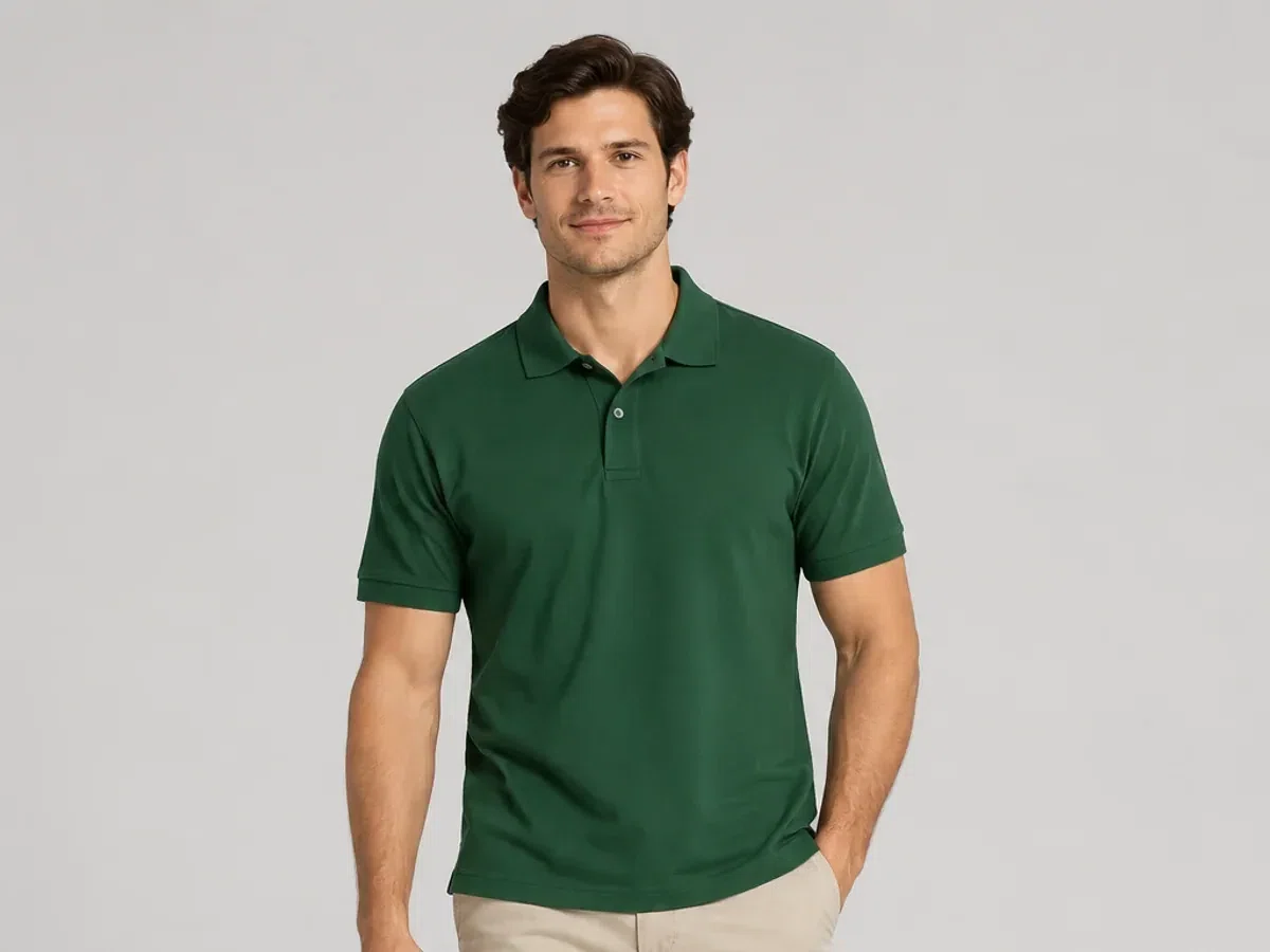 Person wearing custom Polo Shirts.