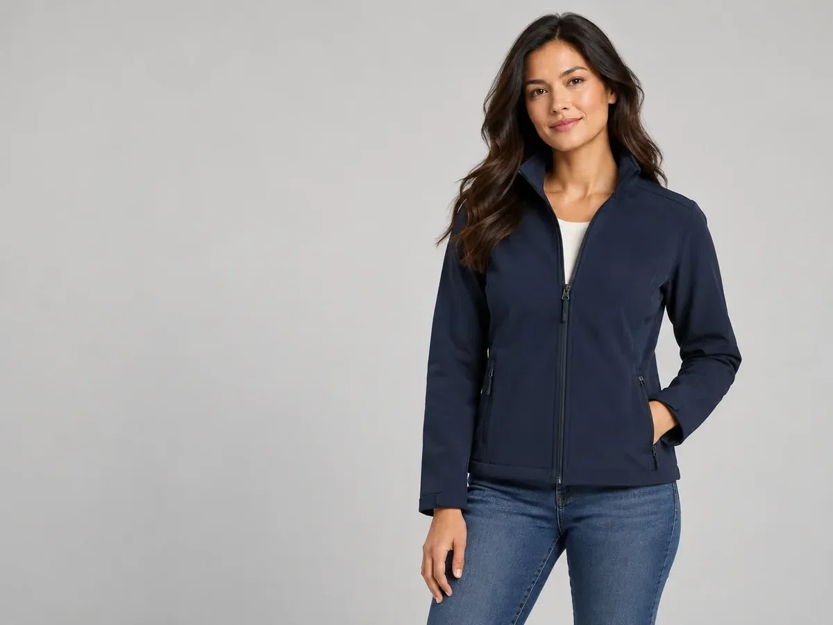 Person wearing custom Softshell Jackets.