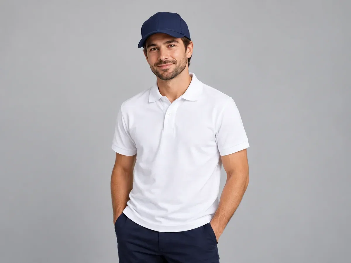 Person wearing custom Embroidered School Caps.