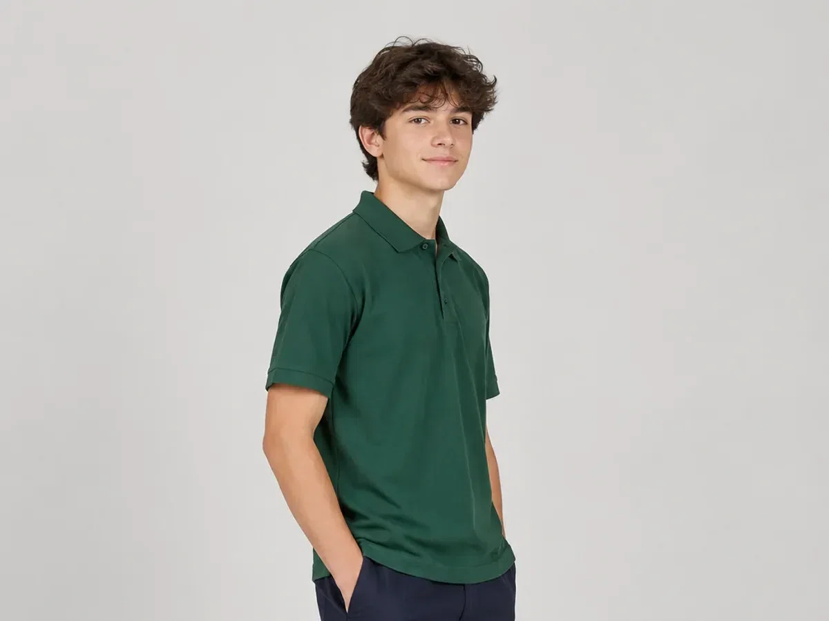 Person wearing school Polo Shirts.