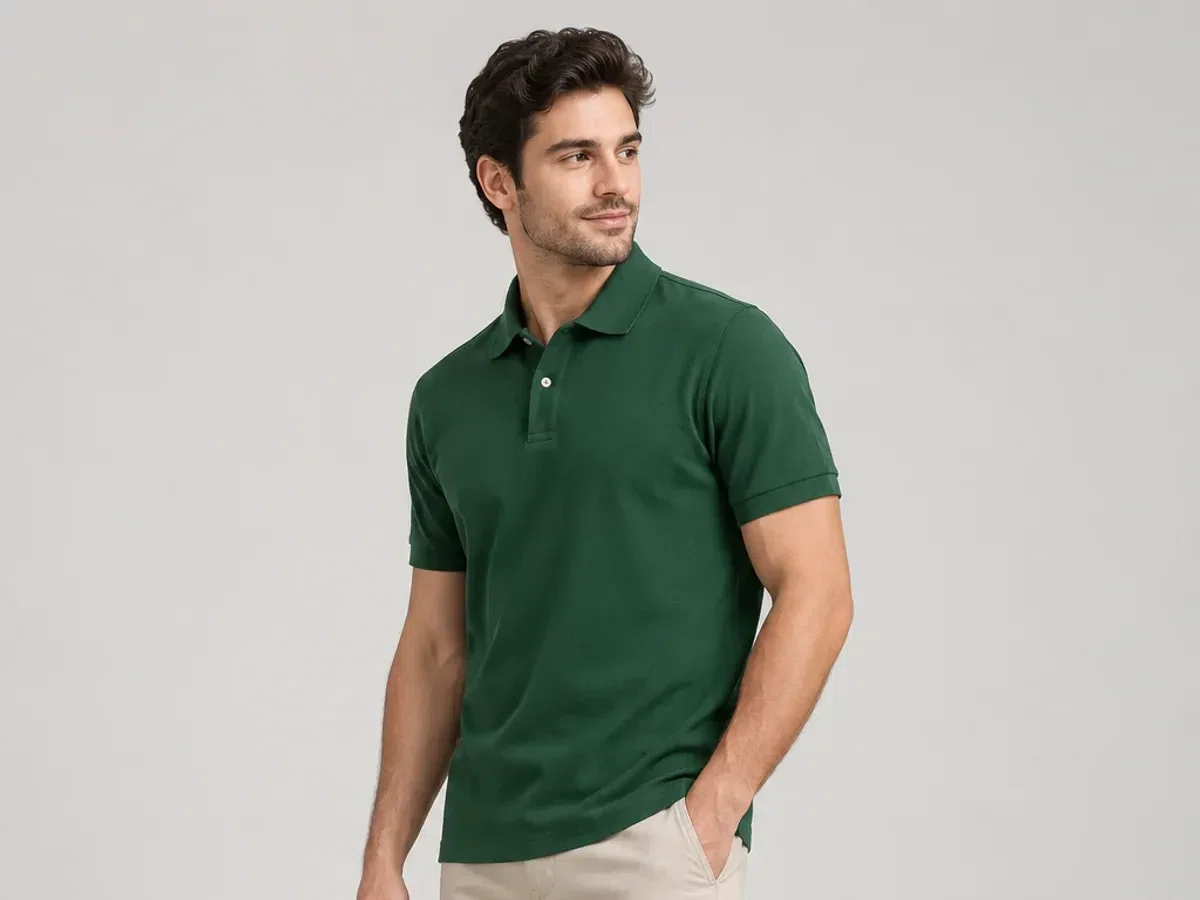 Person wearing custom Polo Shirts.