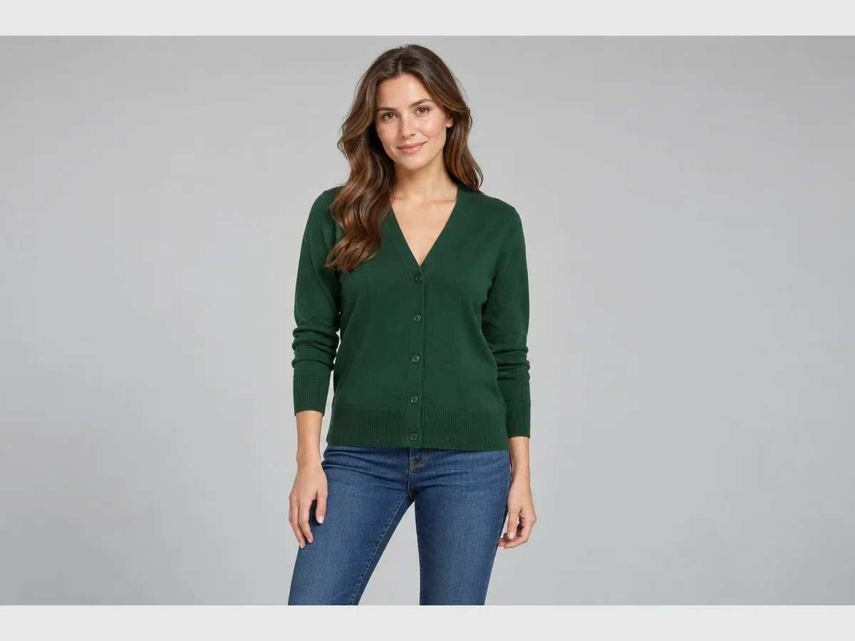 Person wearing custom Cardigan Sweaters.